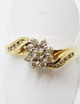 9ct Yellow Gold Diamond Flower Cluster Ring
