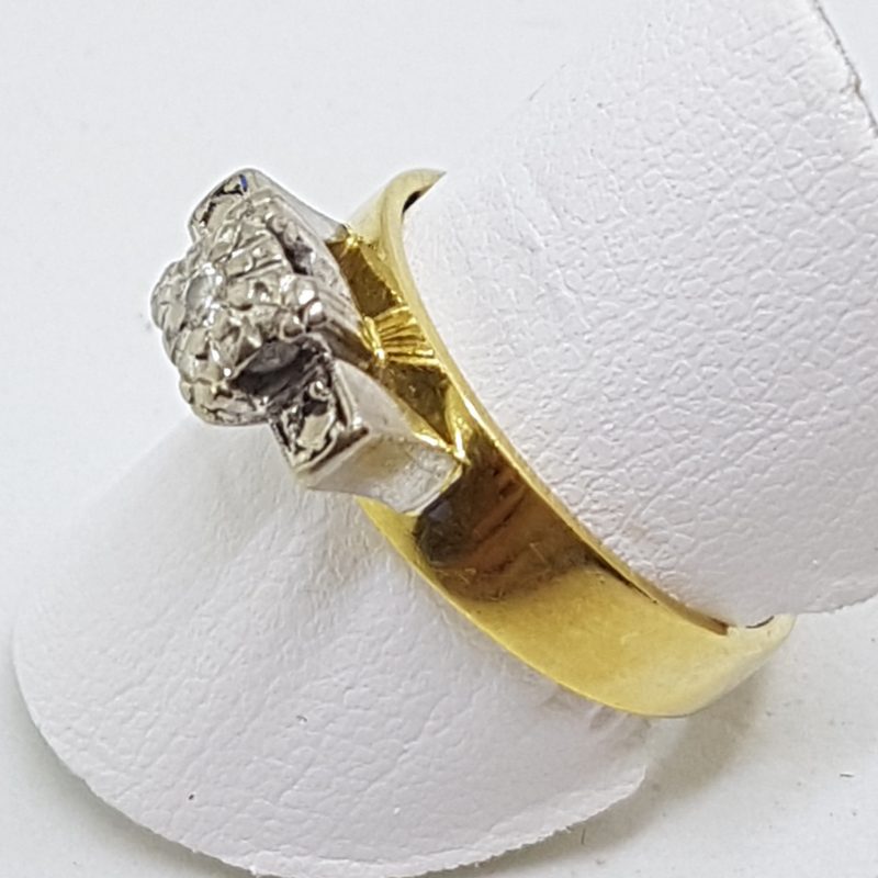 18ct Yellow Gold & Platinum Solitaire Diamond High Set Square Ring