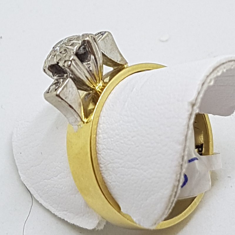 18ct Yellow Gold & Platinum Solitaire Diamond High Set Square Ring