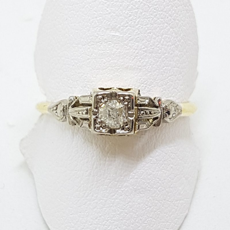 18ct Yellow Gold & Platinum Filigree Diamond Square Engagement Ring