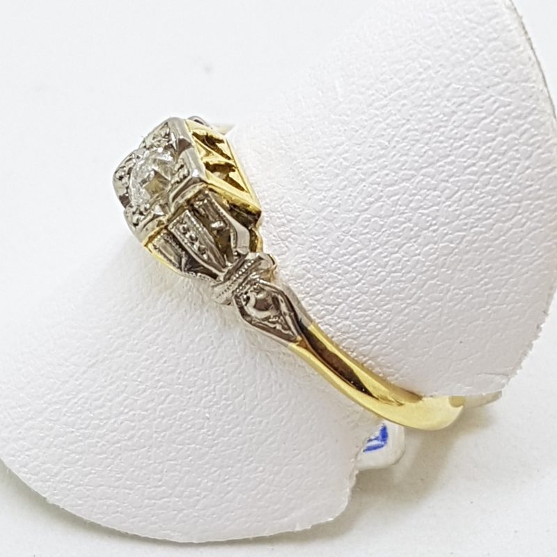 18ct Yellow Gold & Platinum Filigree Diamond Square Engagement Ring