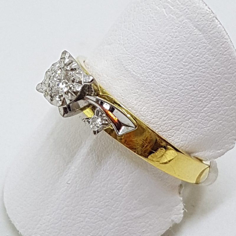 18ct Yellow Gold Ornate High Set Diamond Engagement Ring