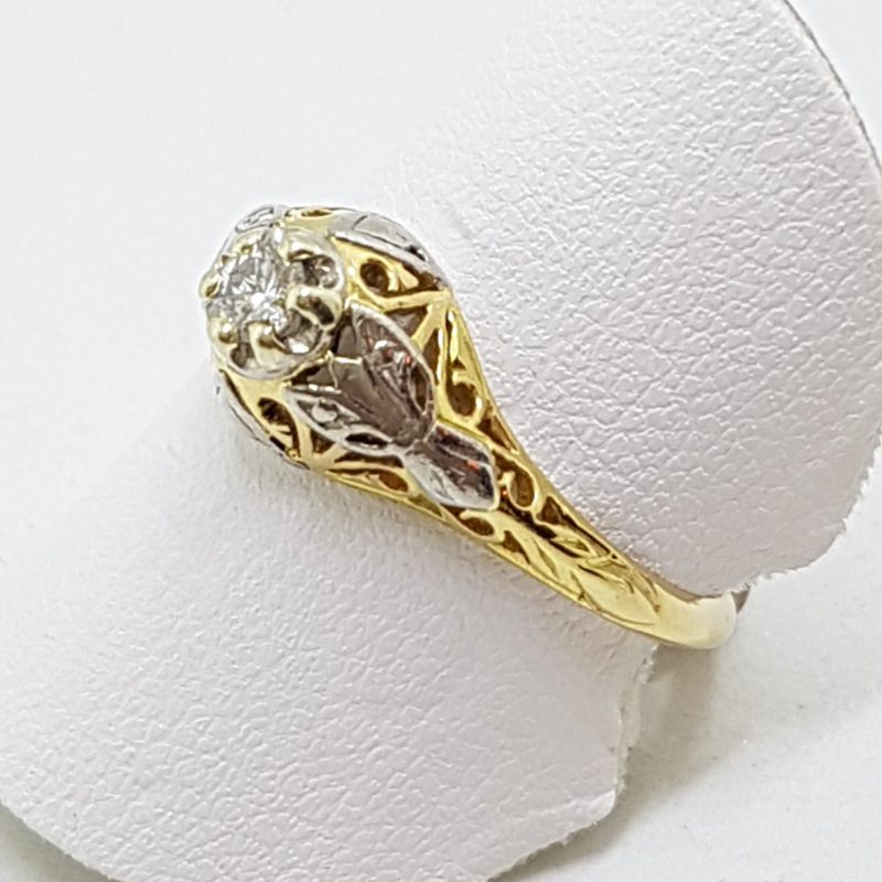18ct Yellow Gold & Platinum Filigree Diamond Engagement Ring