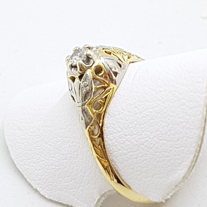 18ct Yellow Gold & Platinum Filigree Diamond Engagement Ring
