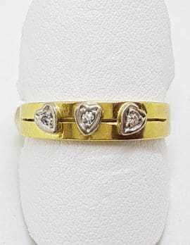18ct Yellow Gold & Platinum Heart Design 3 Diamond Wedding Ring