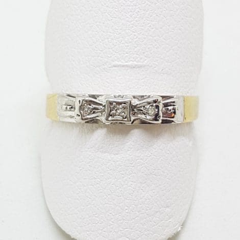 18ct Yellow Gold & Platinum Diamond Bow Design Eternity/Wedding Band Ring