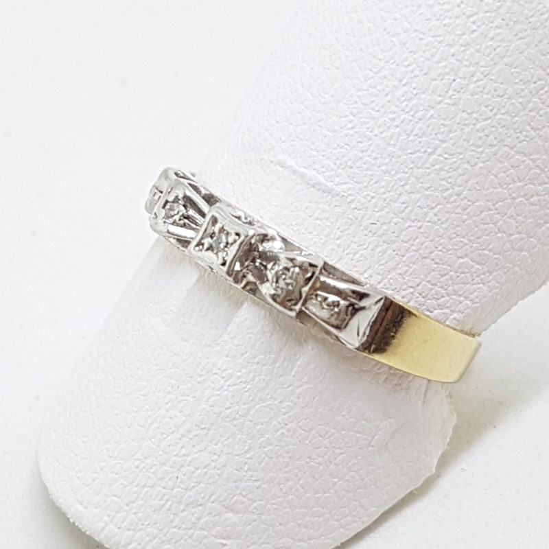 18ct Yellow Gold & Platinum Diamond Bow Design Eternity/Wedding Band Ring