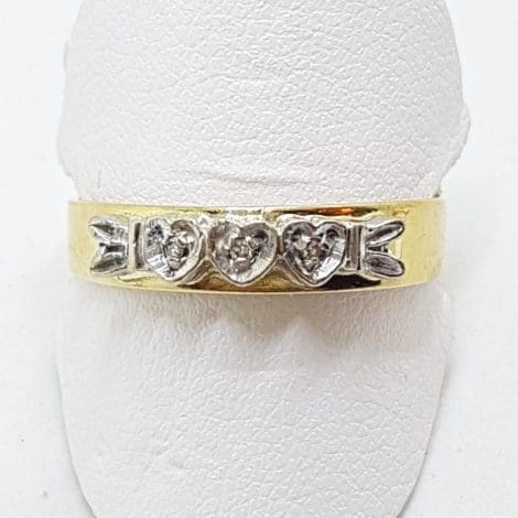 18ct Yellow Gold & Platinum Diamond Heart Design Eternity/Wedding Band Ring