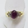 9ct Yellow Gold Oval Cabochon Garnet with Diamond Ring