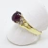 9ct Yellow Gold Oval Cabochon Garnet with Diamond Ring
