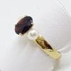 9ct Yellow Gold Oval Garnet with Pearls Ring