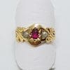 15ct Yellow15ct Yellow Gold Natural Ruby & Seedpearl Ring - Antique / Vintage Gold Natural Ruby & Seedpearl Ring
