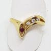 9ct Yellow Gold Natural Ruby & Diamond Unusual Curved Wishbone Ring