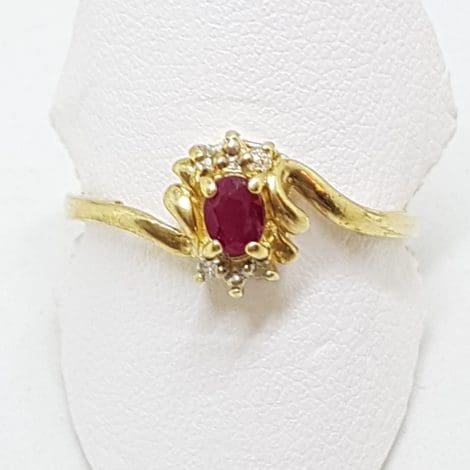 9ct Yellow Gold Natural Ruby & Diamond Ring