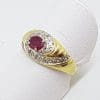 18ct Yellow Gold Natural Ruby & Cubic Zirconia Cluster Ring