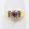 18ct Yellow Gold Natural Ruby & Diamond Cluster Ring