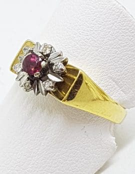 18ct Yellow Gold Natural Ruby & Diamond Cluster Ring