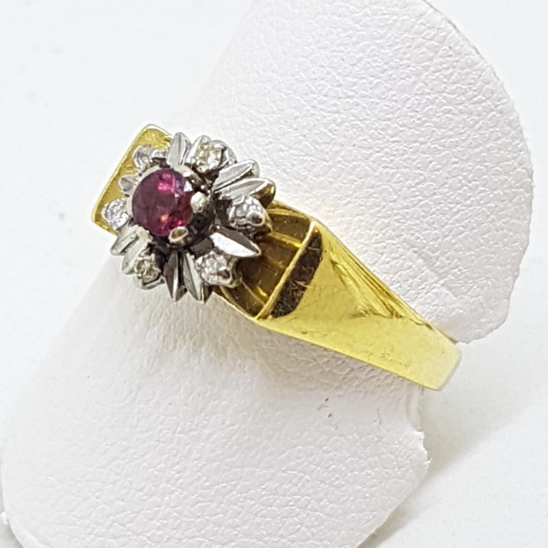 18ct Yellow Gold Natural Ruby & Diamond Cluster Ring