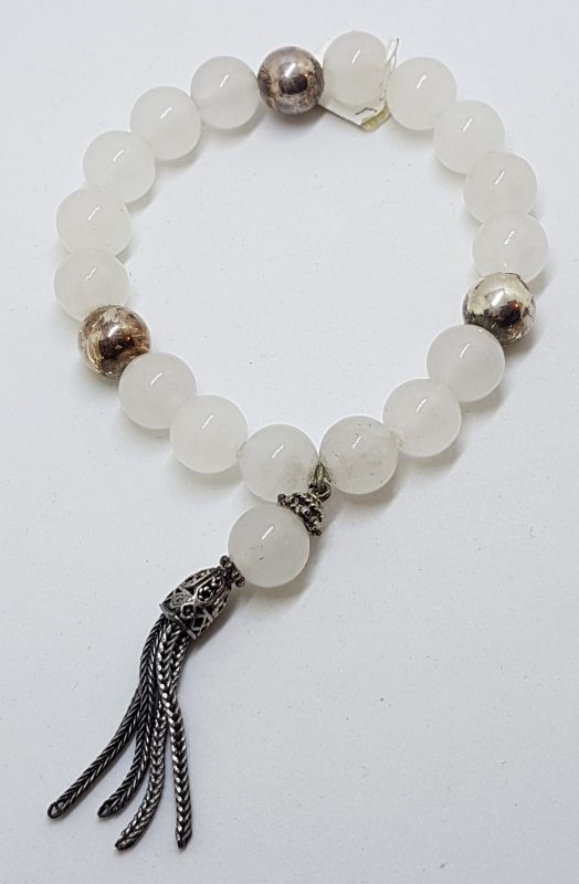 Sterling Silver Rose Quartz Bead Bracelet with Tassel
