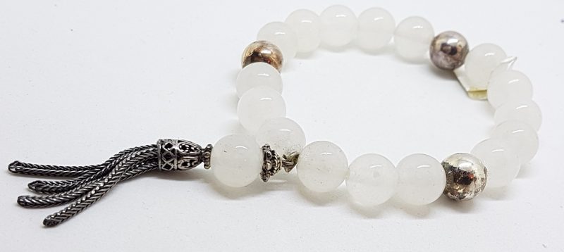 Sterling Silver Rose Quartz Bead Bracelet with Tassel