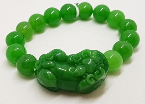 Carved Large Jade Elastic Bead Bracelet