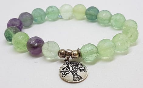 Sterling Silver Fluorite Bead Bracelet with Tree of Life Charm