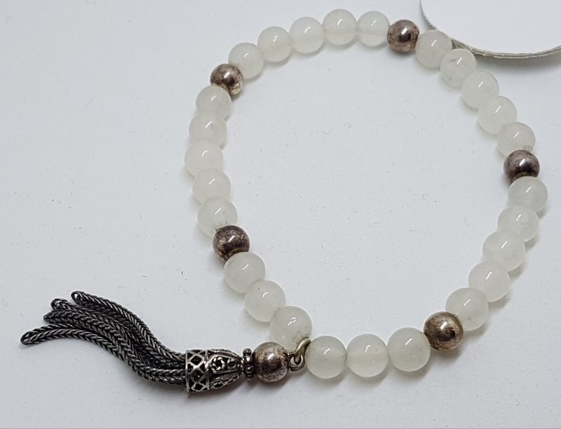 Sterling Silver Rose Quartz Bead Bracelet with Tassel