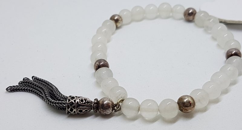 Sterling Silver Rose Quartz Bead Bracelet with Tassel
