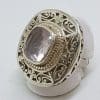 Sterling Silver Large Ornate / Filigree Rose Quartz Ring