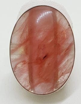 Sterling Silver Large Oval Strawberry Quartz Ring