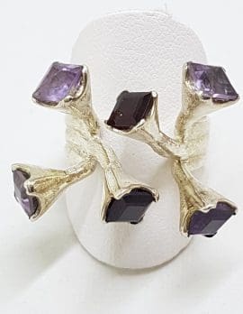 Sterling Silver Large Unusual Spikey Amethyst and Garnet Cluster Ring