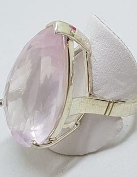 Sterling Silver Large Teardrop Shape Rose Quartz Ring - Cocktail Ring