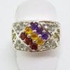 Sterling Silver Multi-Coloured Gemstones Wide Band Ring