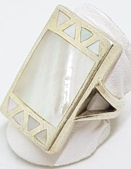 Sterling Silver Mother of Pearl Large Rectangular Ring