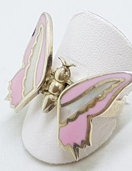 Sterling Silver Mother of Pearl & Pink Large Jointed Butterfly Ring