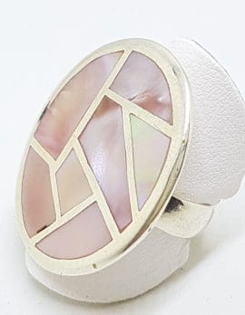 Sterling Silver Pink Mother of Pearl Large Oval Patterned Ring