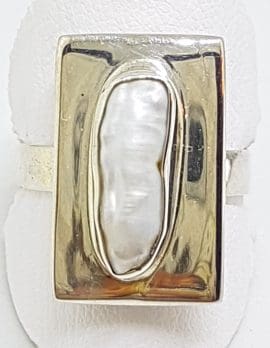 Sterling Silver Blister Pearl Rectangular Ring