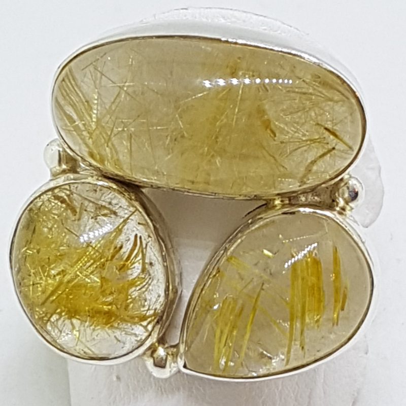 Sterling Silver Rutilated Quartz Large Chunky Cluster Ring