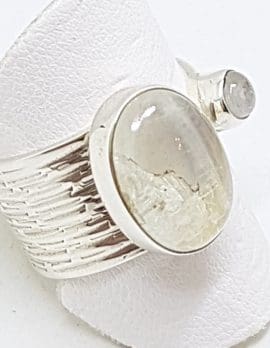 Sterling Silver Wide Open Band Moonstone Ring