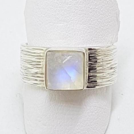 Sterling Silver Square Cabochon Moonstone Band Ring