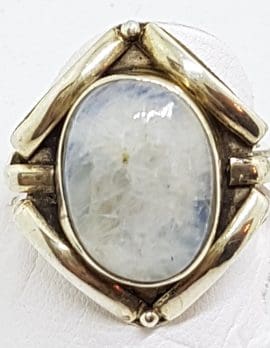 Sterling Silver Oval Cabochon Moonstone Ornate Large Ring