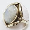 Sterling Silver Oval Cabochon Moonstone Ornate Large Ring
