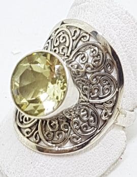 Sterling Silver Ornate Filigree Lemon Citrine Ring