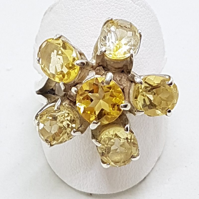 Sterling Silver Large Flower Cluster Citrine Ring