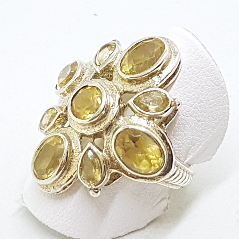 Sterling Silver Large Cluster Citrine Ring