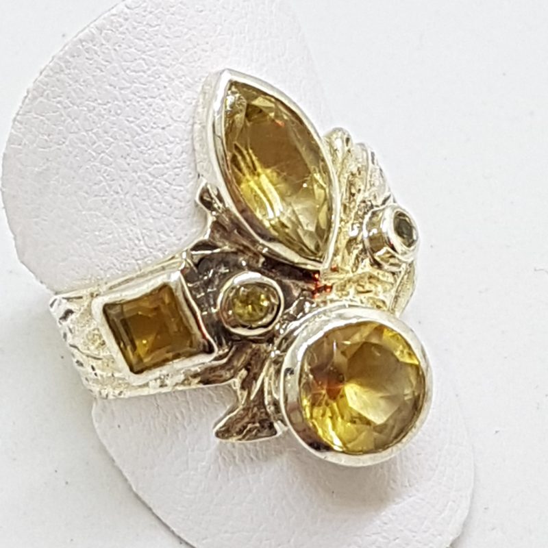 Sterling Silver Unusual Cluster Citrine Ring