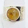 Sterling Silver Round Rutilated Quartz in Wide Band Ring