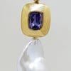 9ct Yellow Gold Long Handmade Iolite & Baroque Pearl Enhancer Pendant on Pearl Chain