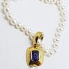 9ct Yellow Gold Long Handmade Iolite & Baroque Pearl Enhancer Pendant on Pearl Chain