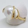 14ct Yellow Gold Large Baroque Pearl with Emerald Ring – Handmade